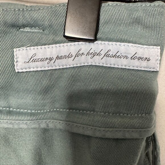 Peserico Sage Green Pleated Wide Leg Gaberdine Tan Silver Hardware Belted Pants - Picture 15 of 16